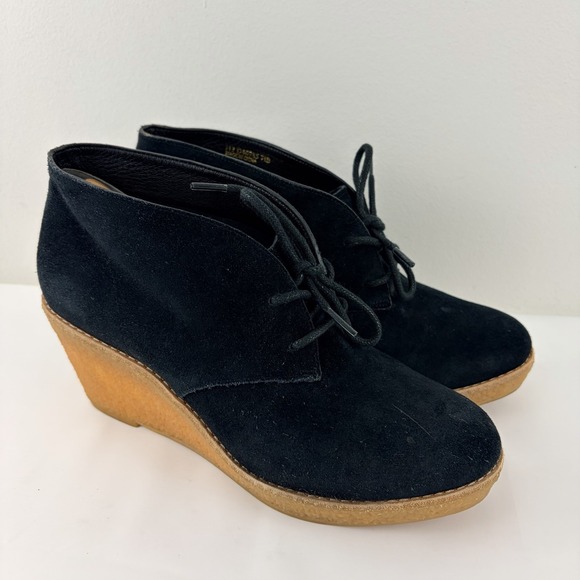 Cole Haan Suede Wedge Chukka Booties Navy 7.5B D40985 Women\'s